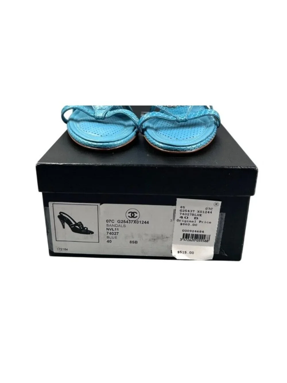 Chanel 2007 Cruise Blue Alligator CC Logo Sandals EU 40B With Box MSRP $860